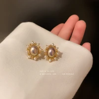 925 silver earrings oval pearl earrings elegant temperament simple pearl earrings retro light luxury earrings jewelry