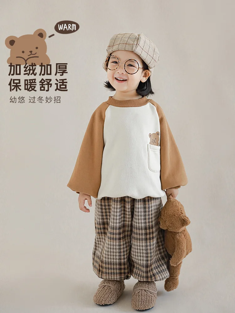 

Простая теплая толстовка для девочек, флисовый топ свободного покроя с отделкой карманами и рукавами реглан