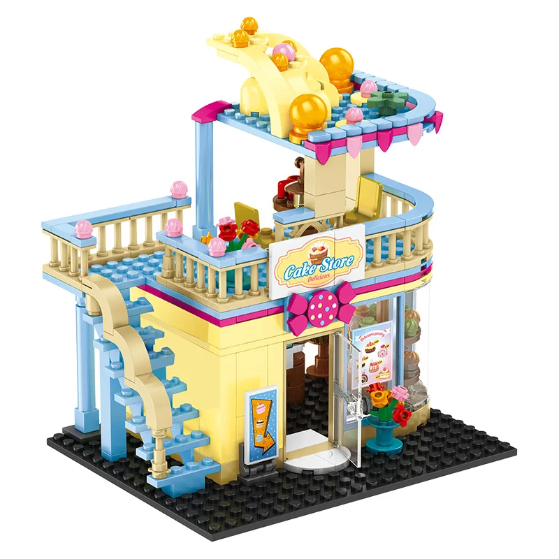 

Famous Brand Fashion Shop DIY Building Blocks City Street View Delicious Cake Store Model Bricks Toys for Girl