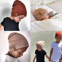 leather label parent child cap casual beanie for men women kid warm knitted winter hat fashion solid hip hop skullies hat unisex