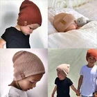 Кожаная шапка для родителей и детей, Повседневная шапка для мужчин и женщин, детская теплая вязаная зимняя шапка, модные однотонные шапочки в стиле хип-хоп, шапка унисекс