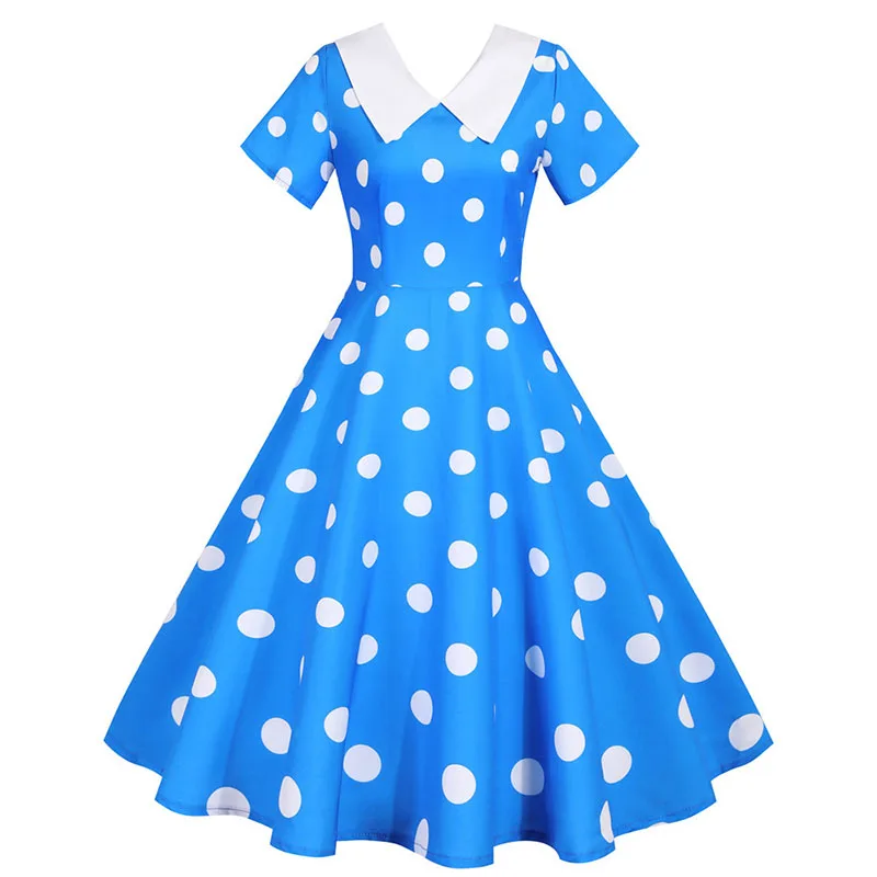 

Fashion Robe Summer Vintage Soild Women Dress Short Sleeve A-Line Elegant Peter Pan Collar Knee-Length Casual Party Sundress