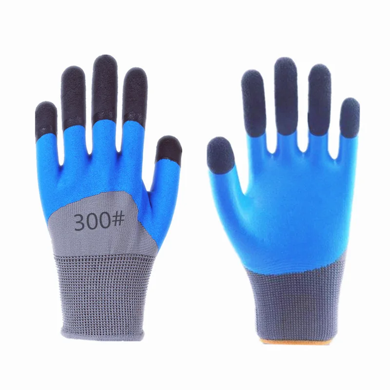 

Fluorescent green reinforced finger ordinary labor protection gloves nylon gray blue latex semi hanging immersion gloves