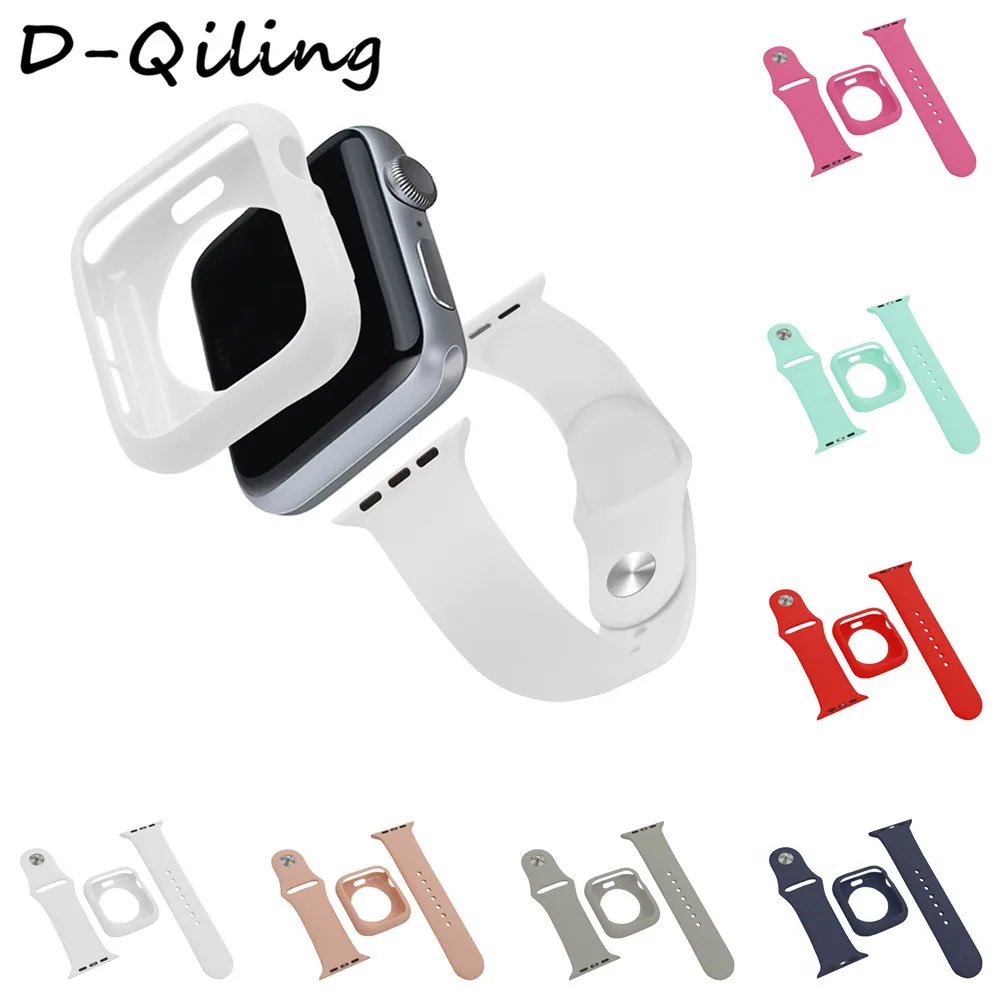 Защитный чехол из ТПУ и ремешок для часов 2 в 1 подходит Apple Watch band 4 44/40 мм браслет