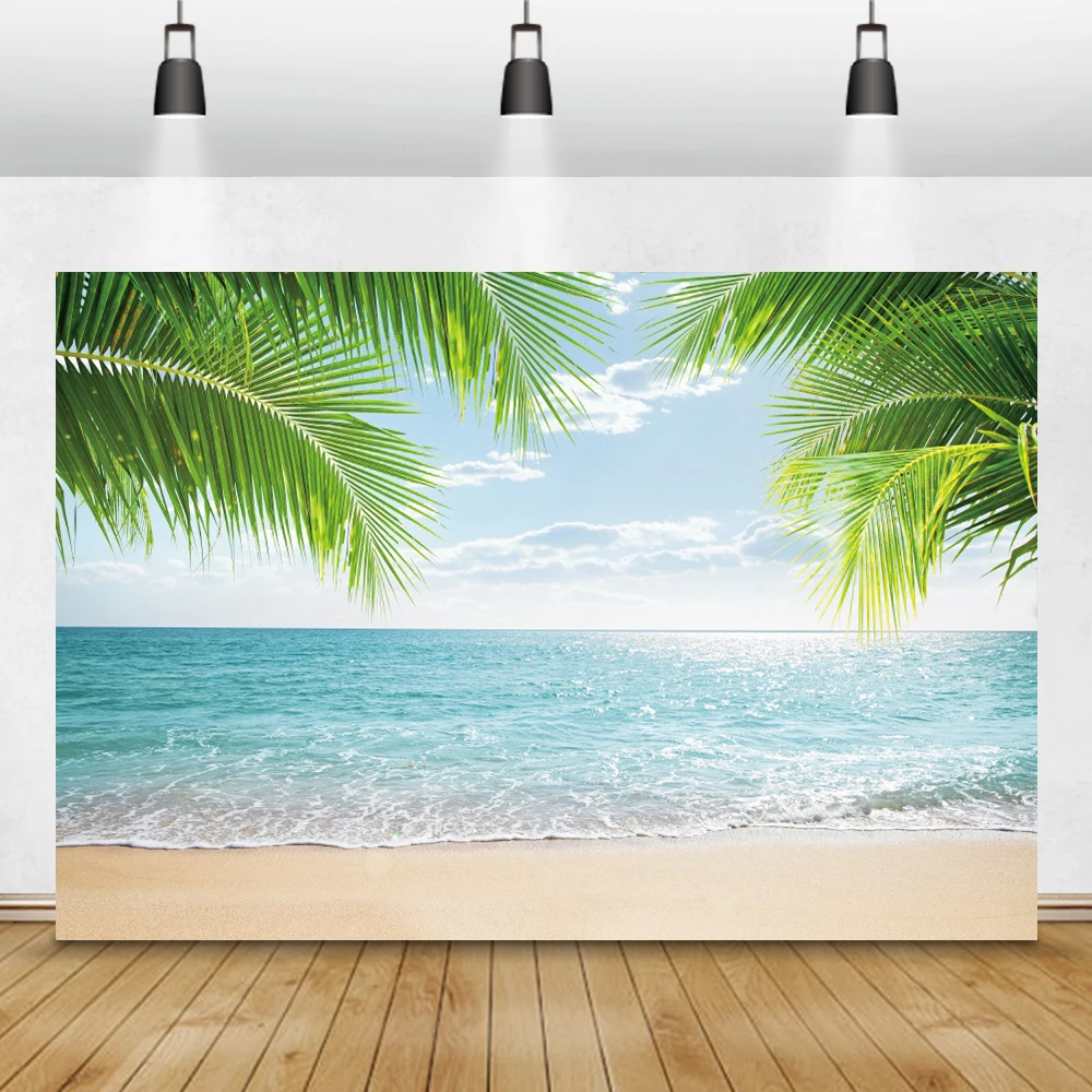 Laeacco летние морские фоны небо облака тропический пляж пальмы деревьев фотографии