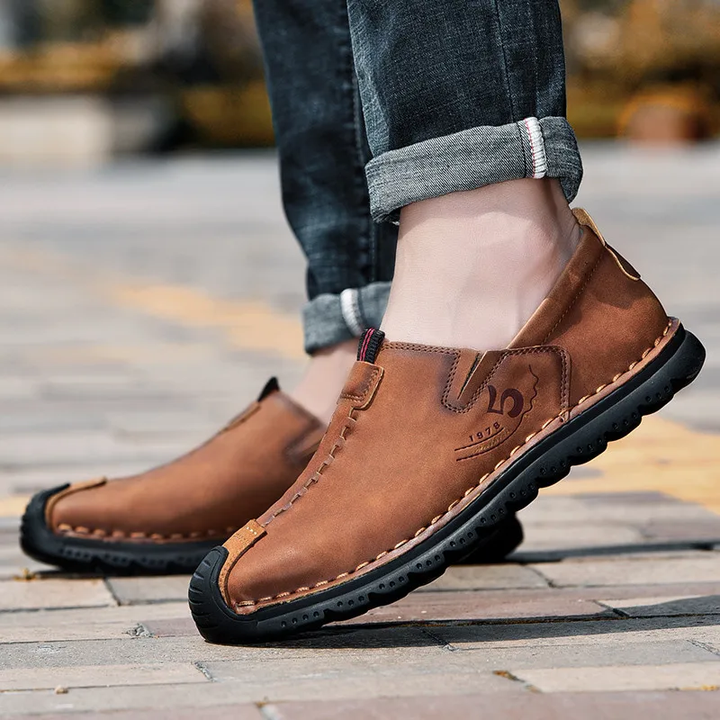 

2021 Men Shoes Split Leather Brown Men Casual Shoes Fashion Top Quality Driving Moccasins Slip on Loafers Comfort Big Size 48