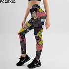 Женские пикантные эластичные леггинсы FCCEXIO с принтом газеты и текста, с высокой талией, штаны с эффектом пуш-ап, летние брюки для фитнеса и бега