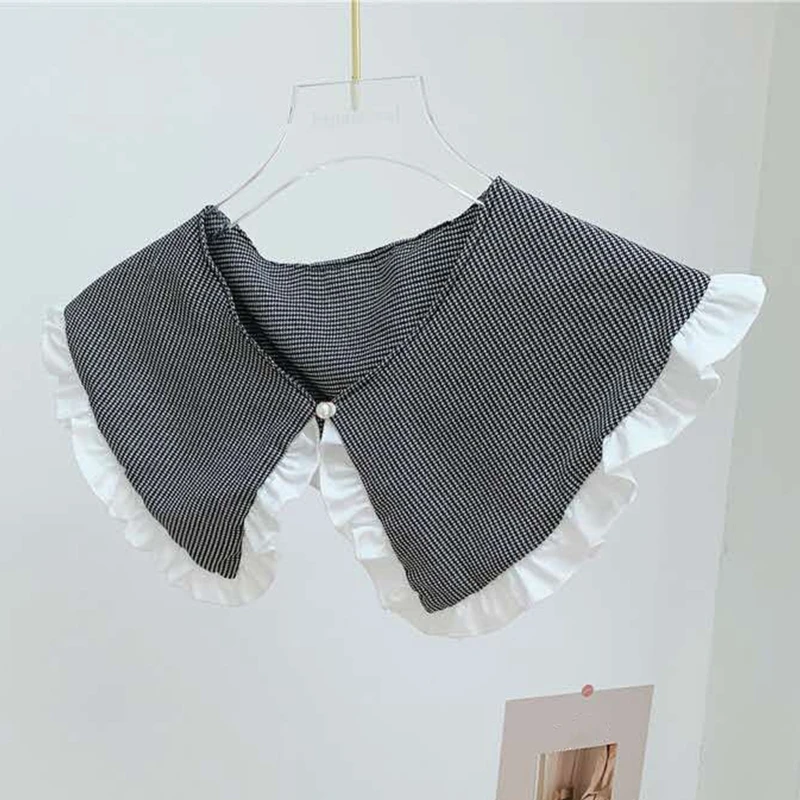 

Women Sweet Ruffles False Collar Plaid Polka Dot Print Detachable Necklace Shawl Half Shirt Lolita Decorative Dickey Capelet