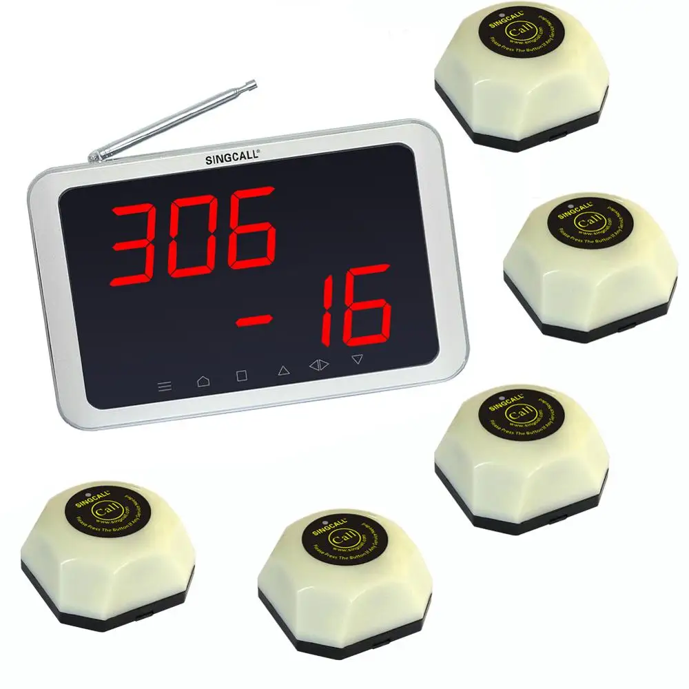 Беспроводная система пейджинга сервера SINGCALL для отеля 5 белых пейджеров с одной