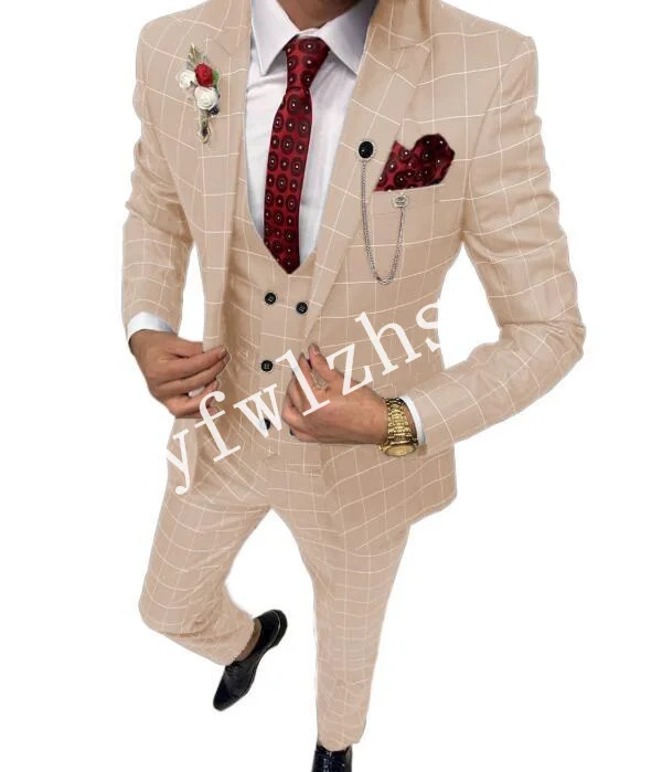 

New Arrival One Button Groomsmen Peak Lapel Groom Tuxedos Men Suits Wedding/Prom Best Man Blazer ( Jacket+Pants+Vest+Tie) B369