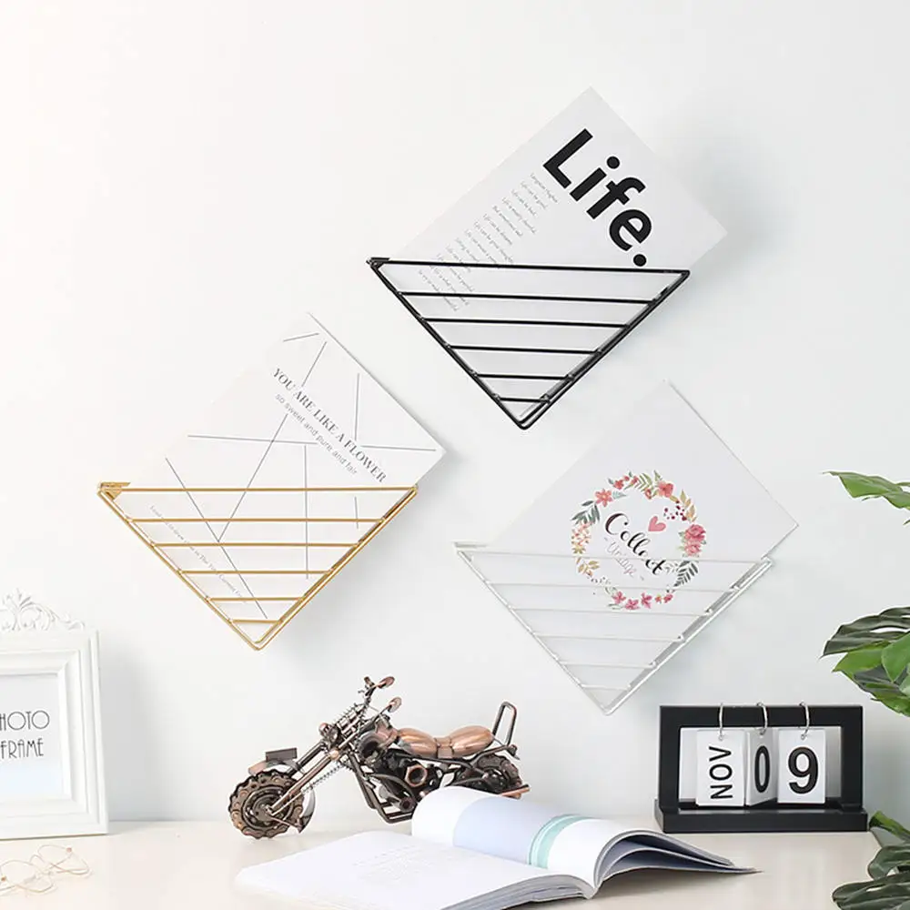 

Triangle File Organizer Wire Collection Desktop Iron Storage Rack Bookshelf Magazine Holder for Office Home Decoration