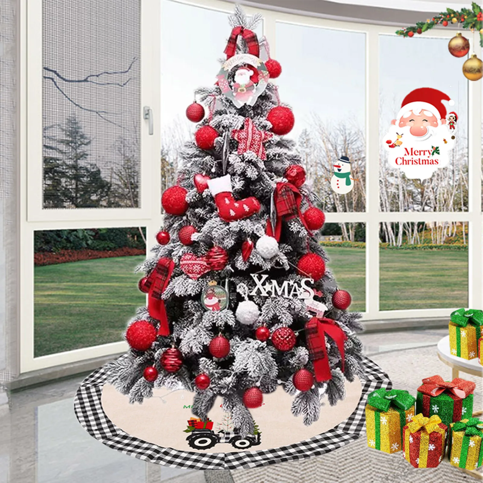 

2021 юбка на рождественскую елку, напольное покрытие, льняной трактор, узор, праздничная юбка на елку, аксессуары для нового года