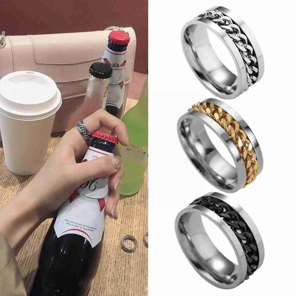 

Y Steel Rotatable Couple Ring High Quality Spinner Jewelry Women Gift Man For Party Chain Rings Punk Rotable L5J3
