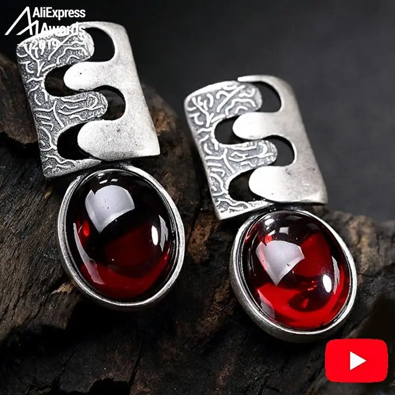 Женское ювелирное изделие из серебра 925 пробы сережки в ретро стиле рубина и яшмы