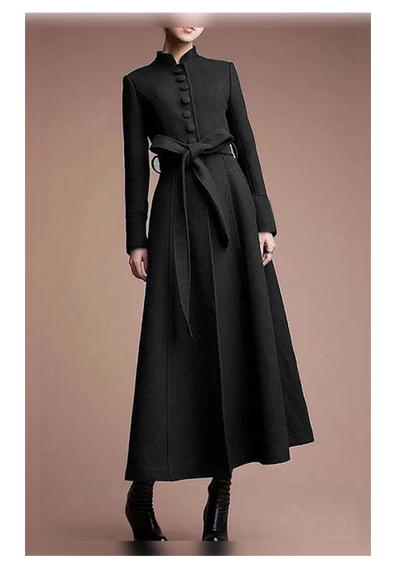 

Пальто из твида черного цвета, с высоким содержанием шерсти, с поясом, для прямой трансляции, Осень-зима, 2021