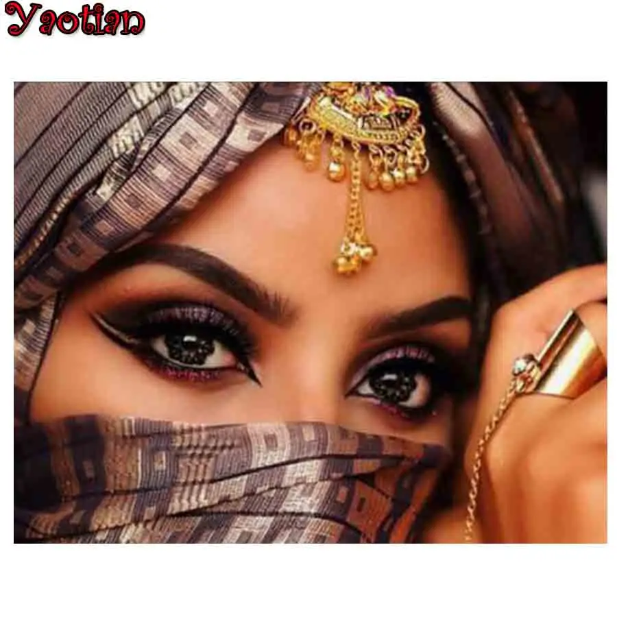 

5D DIY Diamond Painting Veil Woman Full Square Drill Diamond Embroidery Mosaic Muslim Indian Beauty Picture Of Rhinestone Decor