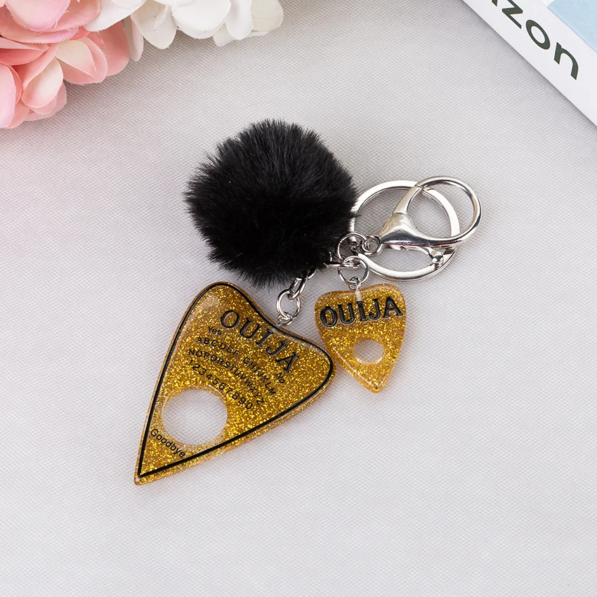 1 шт. женский брелок Ouija Planchette блестящая Смола амулеты сумочка брелок с пухом мяч Ouija доска брелок