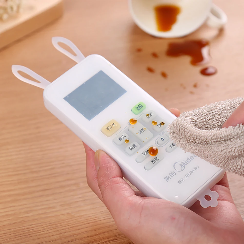Cute Cartoon Rabbit Ears Waterproof Bag TV Air Conditioning Remote Control Protective Sleeve Silica Gel Transparent Dust Guard | Дом и сад