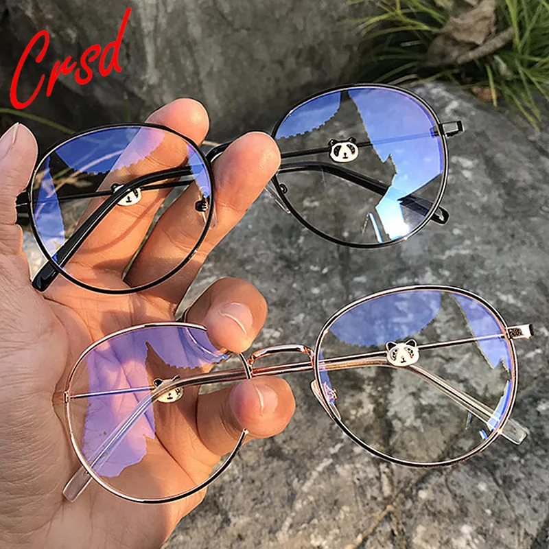 

CRSD 2020 Fashion Trend Panda Heart Glasses Metal Round Frame Anti-blue Light Eyeglass Finished Myopia Reading Glasses 0 To -4.0