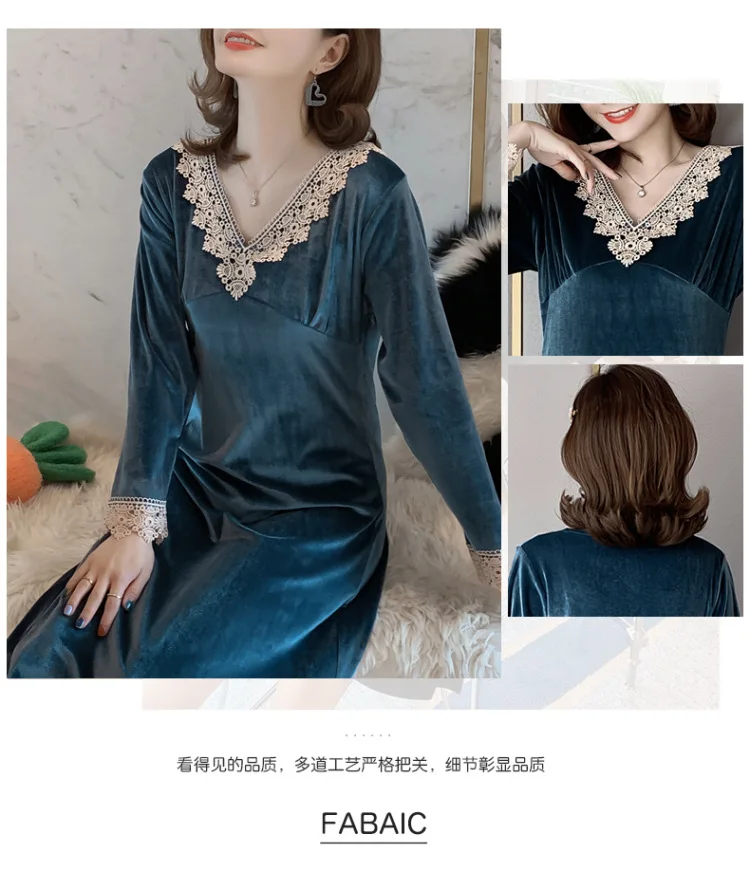 Women's Nightdress Autumn Winter Velvet Korean Luxury Solid Color Princess Long Sleeve Loose Home Clothes Sexy Nightgown