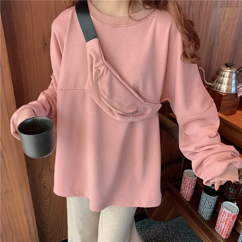 

Женский свитшот с длинным рукавом, Розовый пуловер с капюшоном, Осень-зима 2019