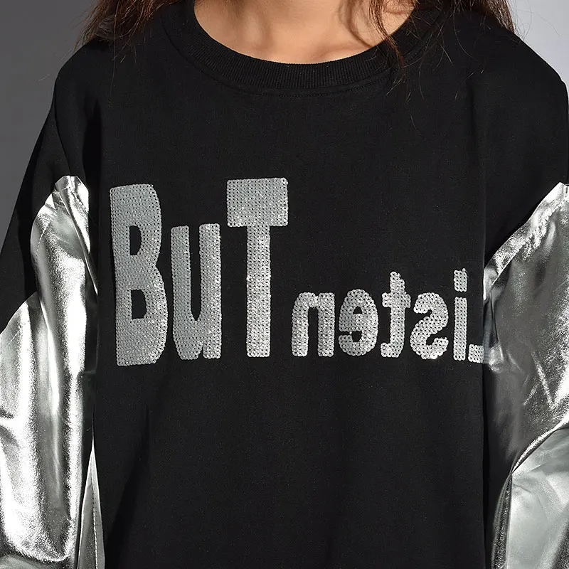 

[XITAO] Casual Women 2018 Winter Korea Fashion O-neck Full Sleeve Pullover Top Female Patchwork Print Letter Sweatshirt ZLL2636