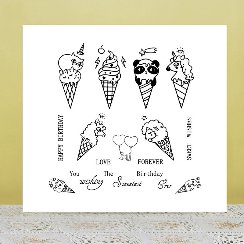 

AZSG Ice cream Animal Lovely Panda Clear Stamps/Silicone Transparent Seals for DIY scrapbooking Card Making 13*13cm