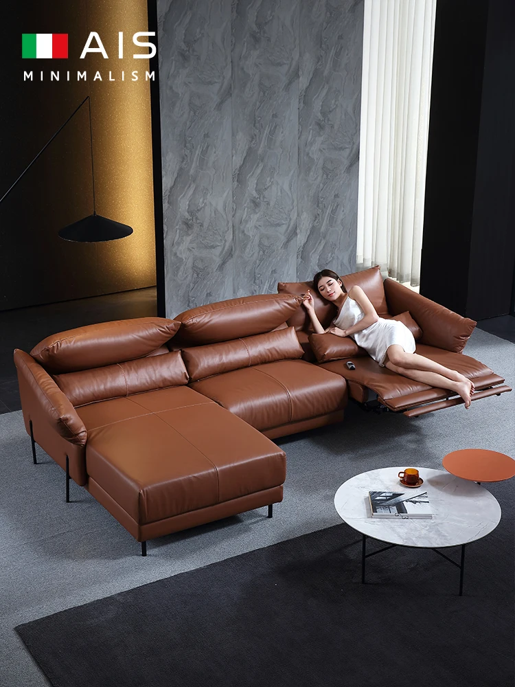 Preise Italienischen Leder Sofa Top Schicht Rindsleder Kreative Net Rot Orange Minimalistischen Moderne 2021 Volle Leder Elektrische Sofa