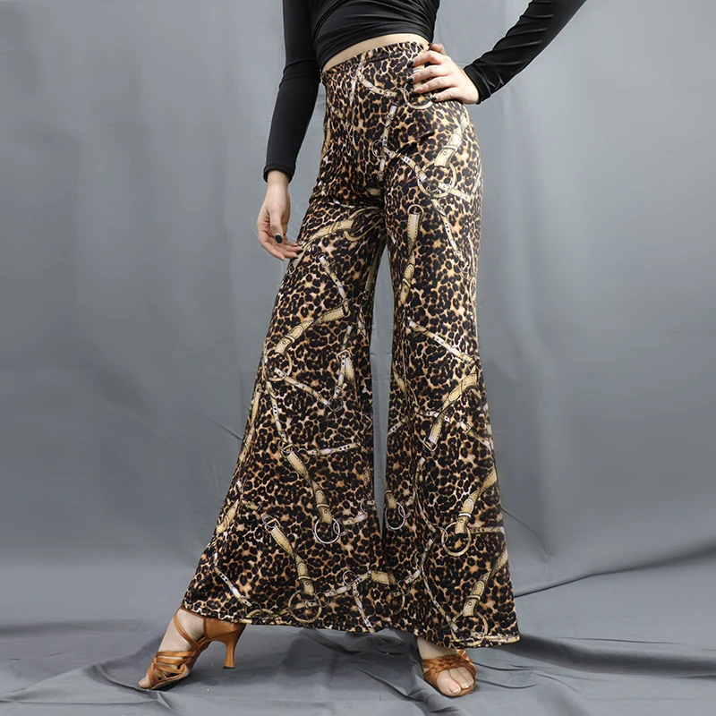 Модные туфли для латинских танцев Штаны с леопардовым принтом широкие брюки