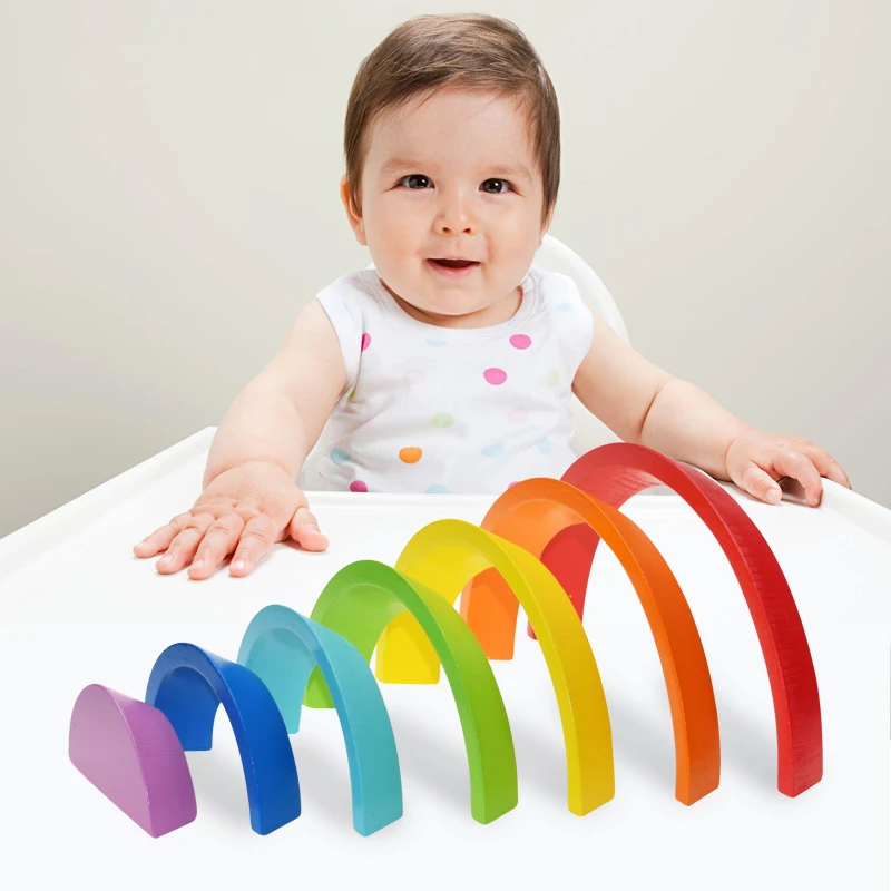 Деревянный блок Радуга детские строительные блоки Деревянные Игрушки для