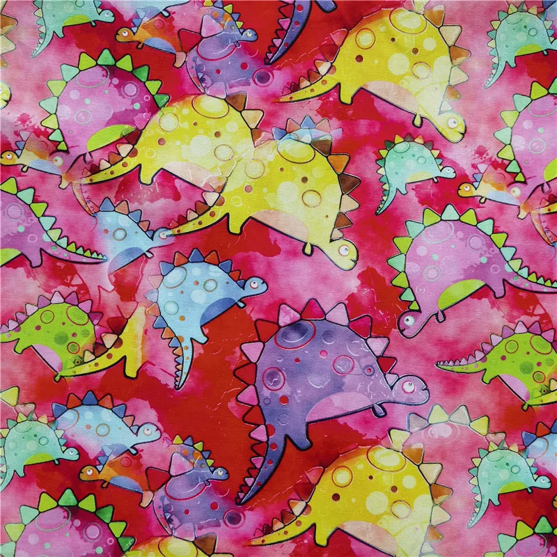 Розовая хлопковая ткань с динозавром |