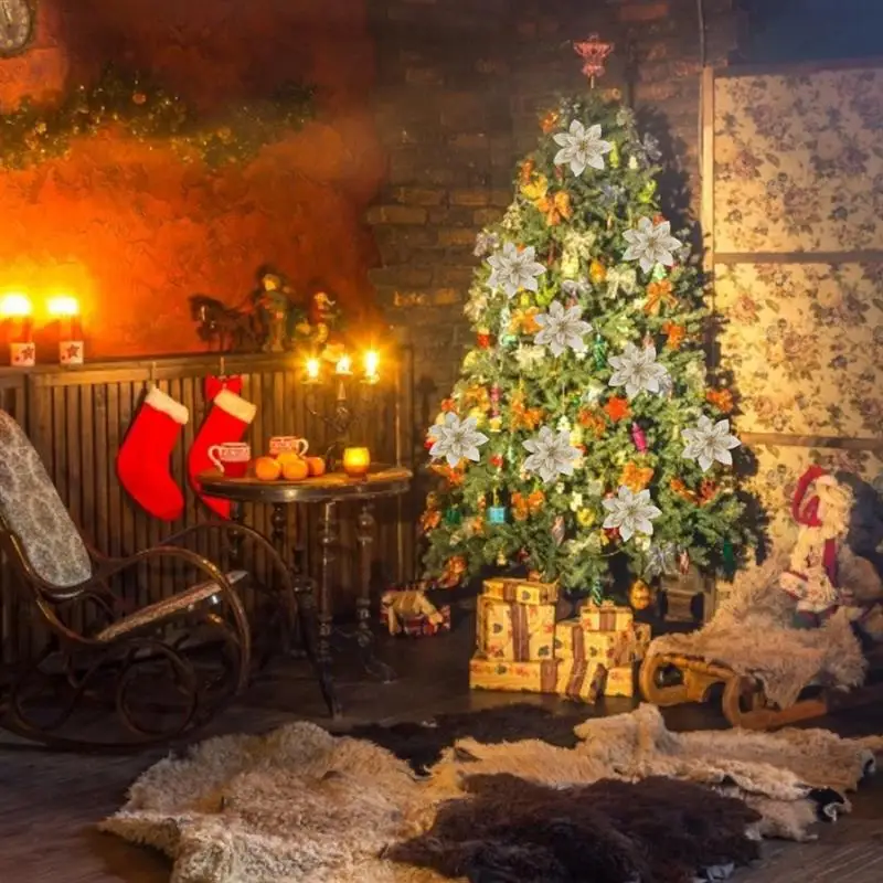 10 шт. искусственные цветы для украшения блестящие поддельные Poinsettia DIY домашнее