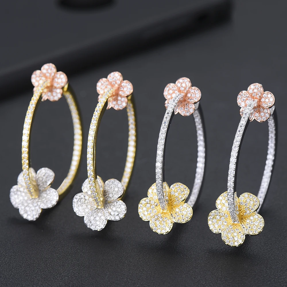 LARRAURI романтические милые серьги кольца цветок AAA фианиты Эффектные для женщин