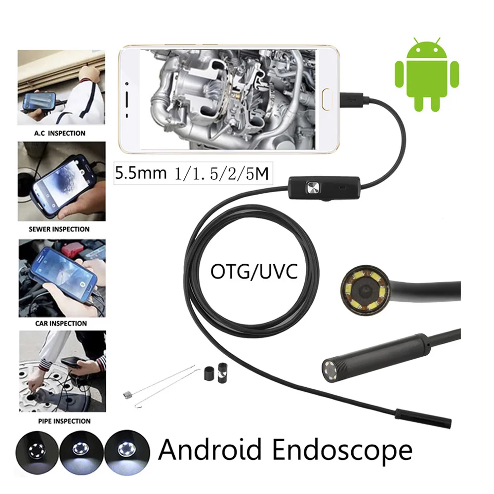 Водонепроницаемый 2 м мягкий кабель микроусбендоскоп 8 мм Мини объектив 6LED