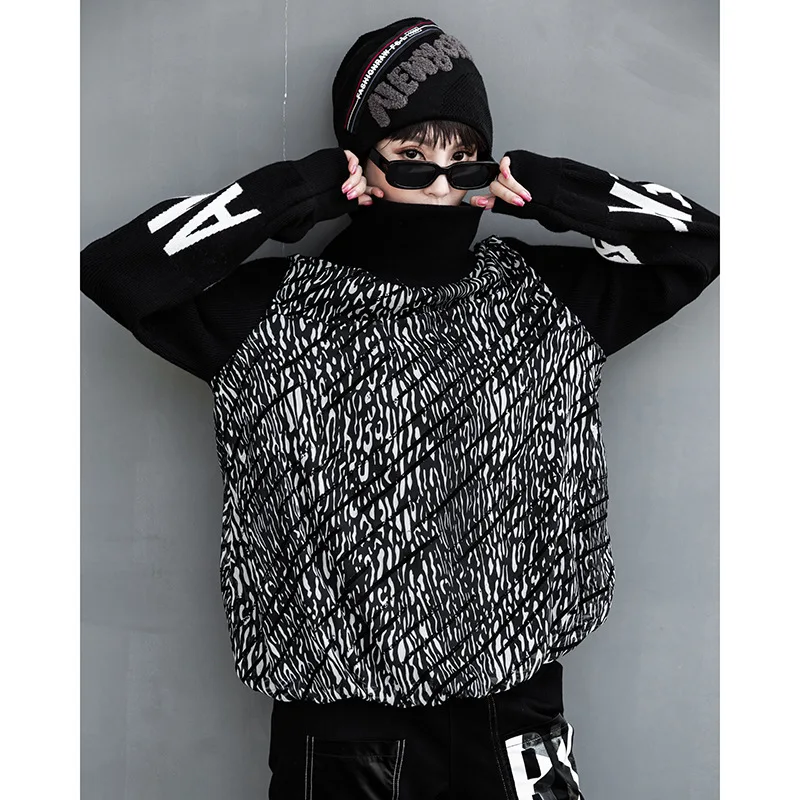 

Max LuLu New Winter Korean Fashion Women Punk Tee Shirts Ladies Black Printed Warm Tshirts Vintage Loose Knitted Turtleneck Tops