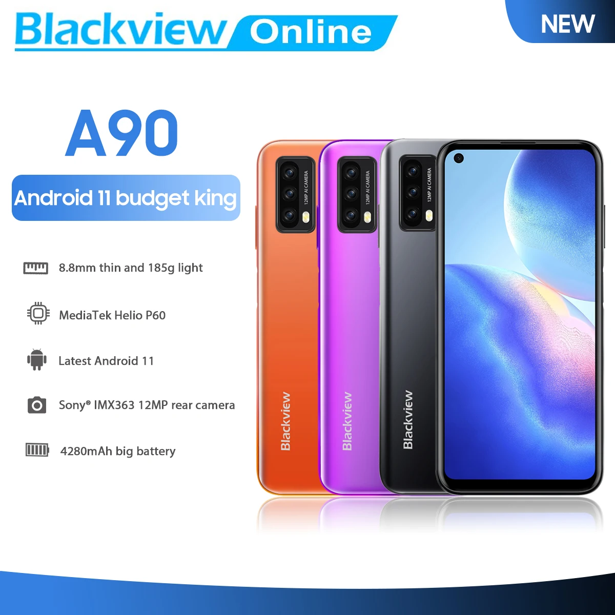 Blackview A90 смартфон с восьмиядерным процессором Helio P60 ОЗУ 4 Гб ПЗУ 64 ГБ 12 Мп 4280 мАч |