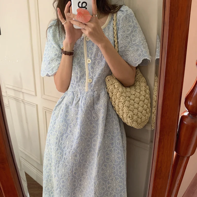 

Florals Cotton Princess Slim Party Brief Loose 2021 Vintage Sweet Casual All Match Femme Chic Long Dresses Vestidos