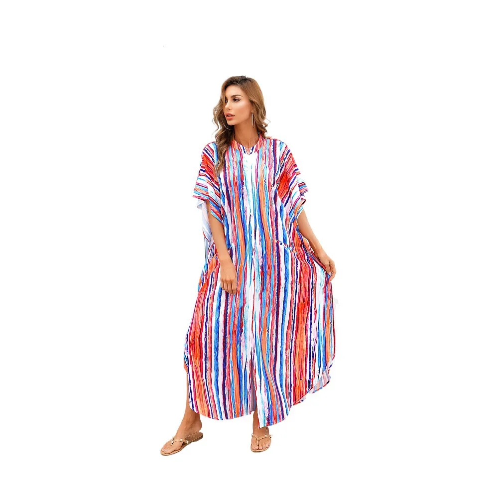 

Bodysuit Cover Up Women's Sexy Bikini Cover Ups 2021 Casual Printed Beach Maxi Women Long Bath Robe Beach Dress Elegant Caftan