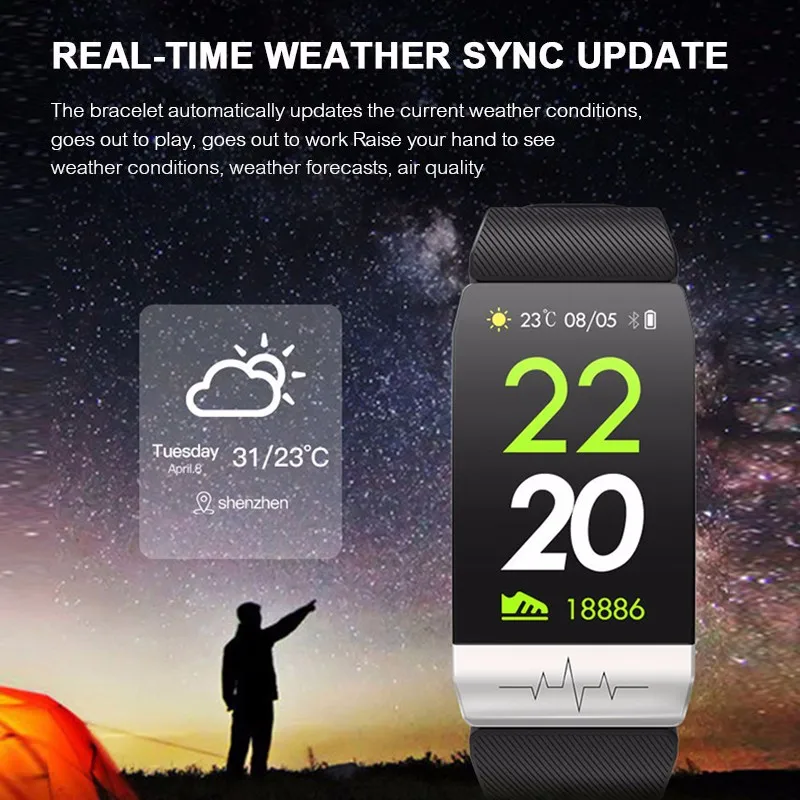 Смарт-браслет ЭКГ + PPG фитнес-трекер пульсометр кровяное давление IP67