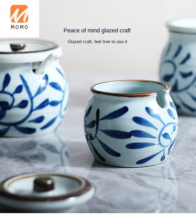 

Japanese Ceramic Seasoning Cans Seasoning Containers Household Spoon Sauce Chili Oil Can Seasoning