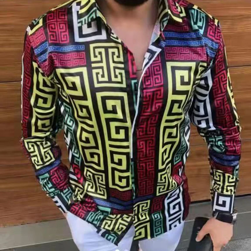 

British Style Printed Mens Shirts Autumn New Long Sleeve Blouses Fashion Cardigan Design Dress Shirt Casual Vintage Men Clothing
