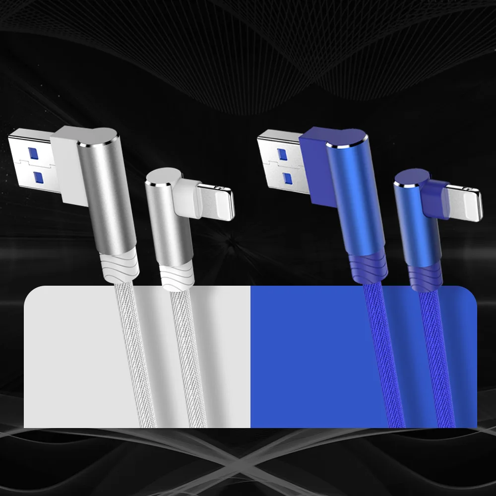 USB кабель для быстрой зарядки с углом 90 градусов iPhone 6 6s 7 8 Plus X XR Xs 11 12 Pro Max SE 2 iPad