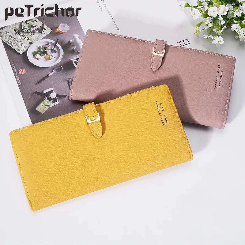 Женский кошелек из мягкой кожи длинный брендовый с застежкой тонкие Кошельки для