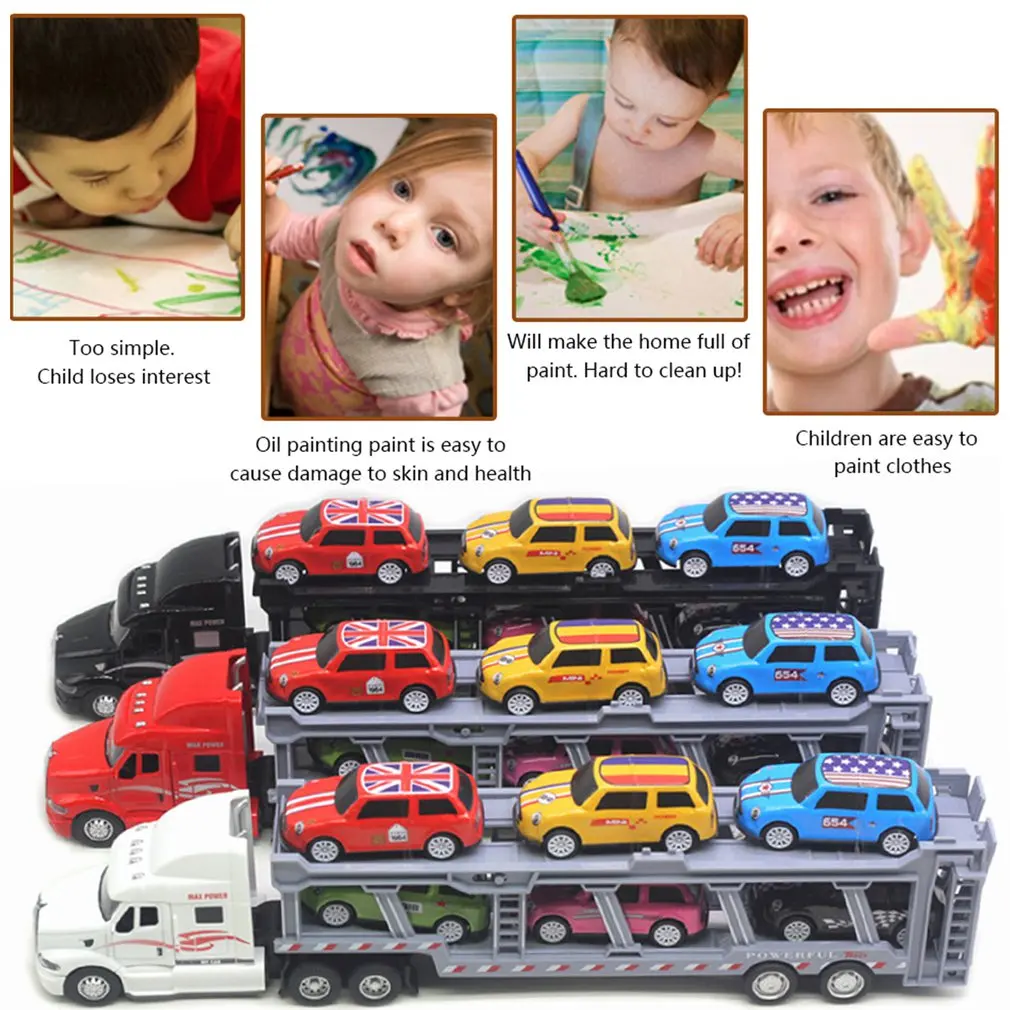 1:48 Big Truck With 6PCS Mini Metal Alloy Diecast Car Model 1:64 Scale Toys Vehicles Carrier Truck Sports Car Toys For Kids Boys images - 6