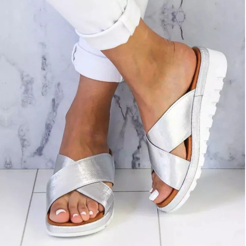 

Woman Wedges 2020 Women Summer Slippers Women's Fashion Peep Toe Ladies Casual Slides Female Comfortable Beach Shoes Plus Size