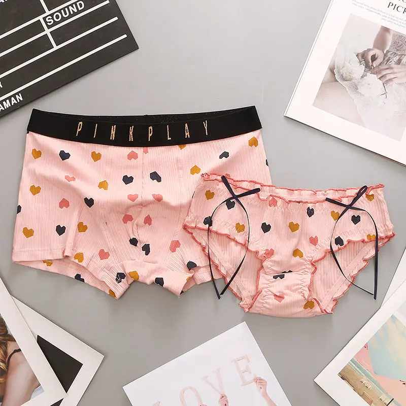 Heart Couple Panties Set Men's Underpants Women's Underwear Cotton Panties For Lover's Panties Style Cozy Men Women Underpants