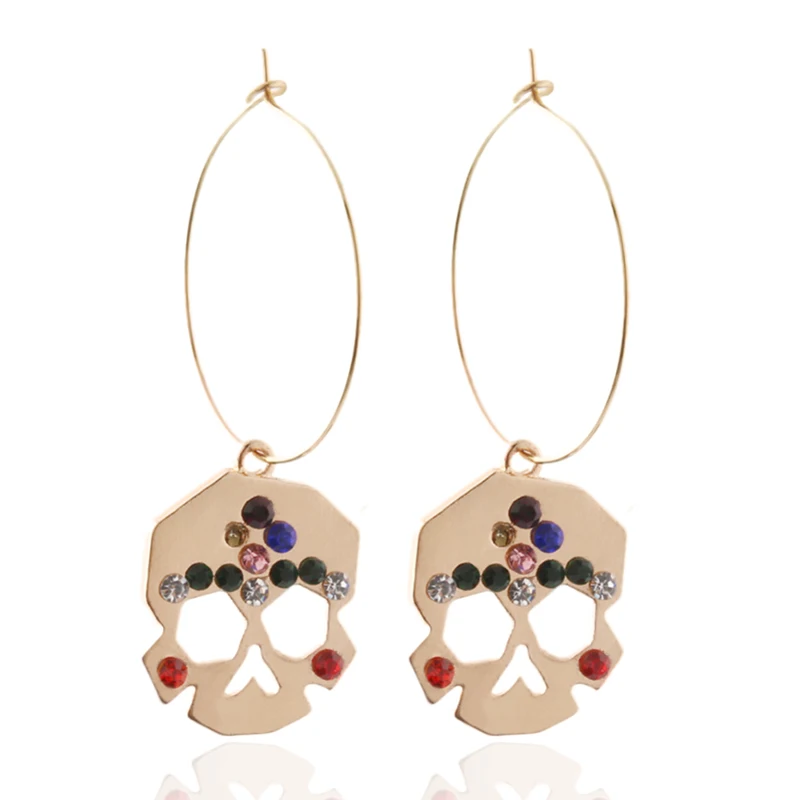 

NeeFu WoFu Skull earring necklaces boucle blue Nationality Natural stone ear Bohemia Stainless steel jewelry wholesa