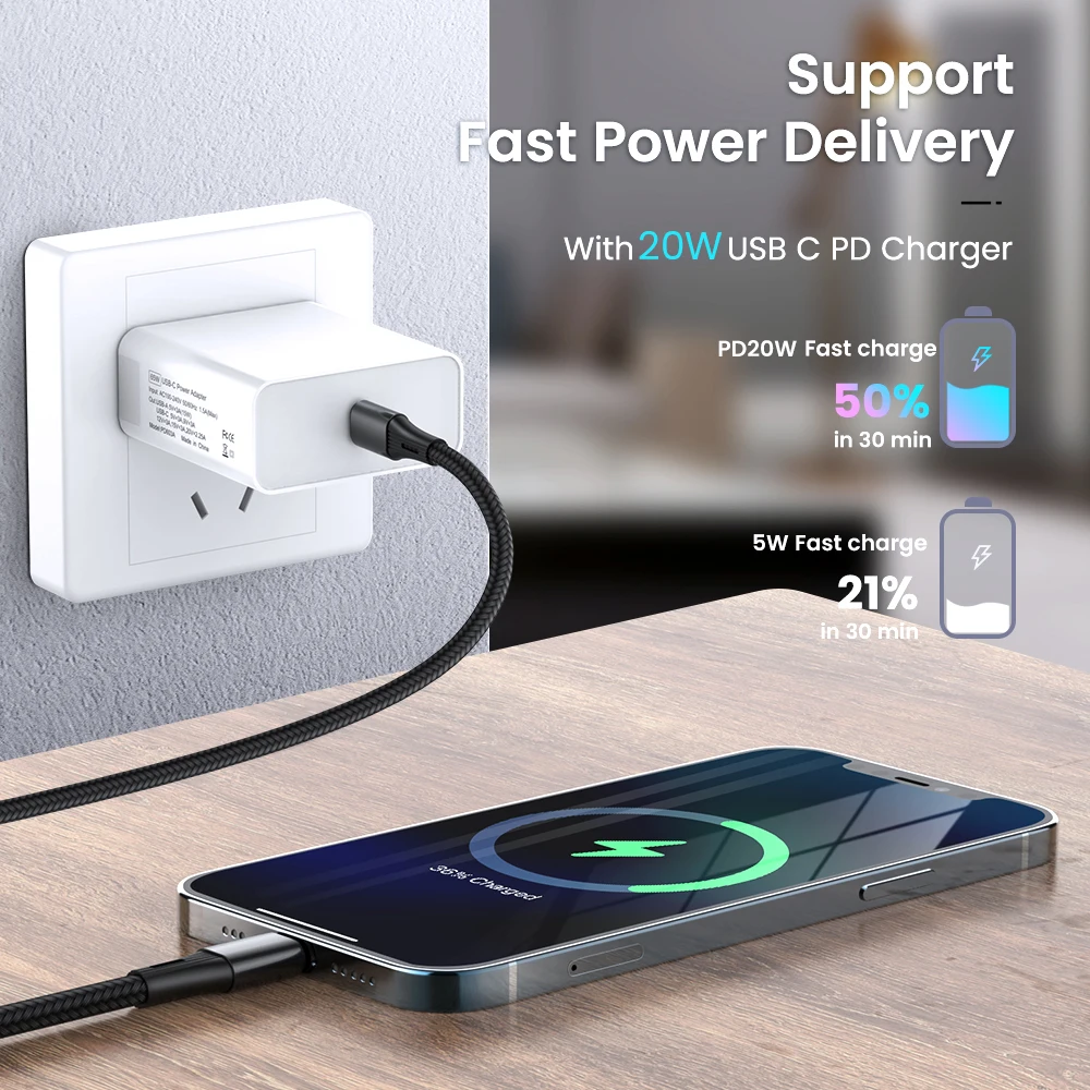 PD 20 Вт Кабель для быстрой зарядки iPhone 12 11 Pro Max USB C локоть кабель передачи данных 3A