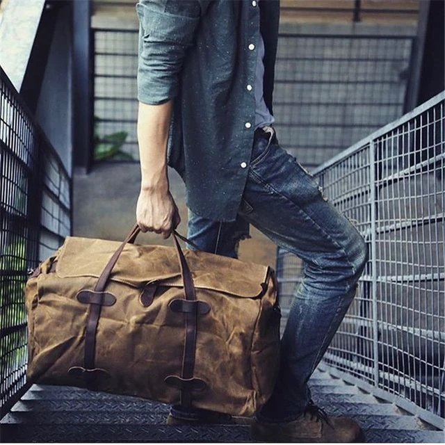 Canvas Leather Men Large Capacity Travel Bag Luggage Travel Duffle
