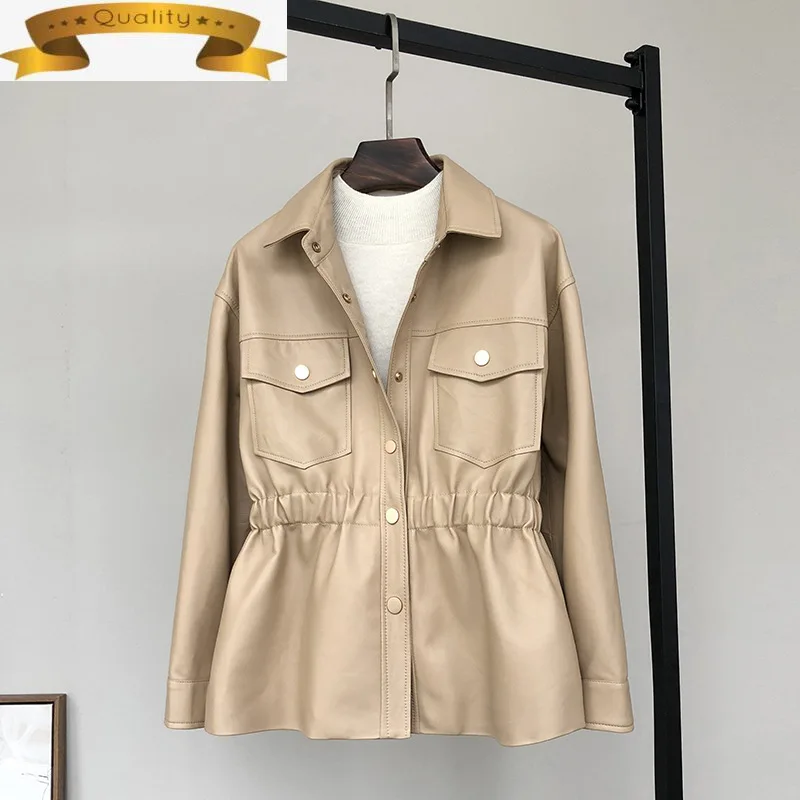 

Women Jacket Real Leather Spring Autumn Windbreaker Natural Sheepskin Coat Female Korean Leather Clothes for Women 2021 KJ8132